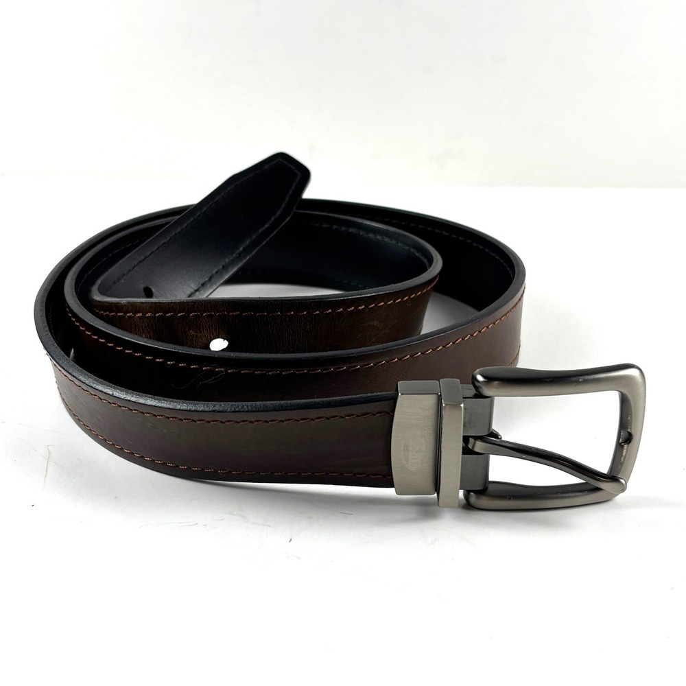Fossil Reversible Leather Belt Mens 44 Brown Black Gunmetal Buckle